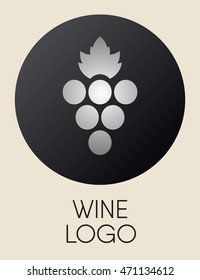 Silver gradient grapes logo. Luxury wine or vine logotype icon. Brand design element for organic wine, wine list, menu, liquor store, selling alcohol, wine company. Vector illustration.
