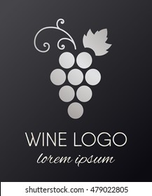 Silver gradient grapes logo. Luxury wine or vine logotype icon. Brand design element for organic wine, wine list, menu, liquor store, selling alcohol, wine company. Vector illustration.