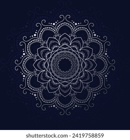 Silver gradient mandala design with royal blue background illustration