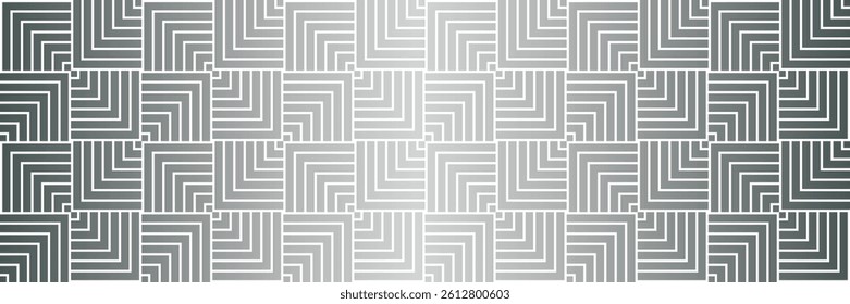 Silver gradient metallic geometric seamless vector pattern banner, elegant luxury abstract border background design