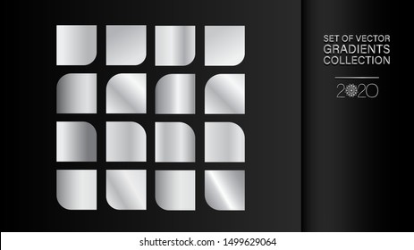 Silver gradient, pattern, template. Set of colors for design, collection of high quality gradients. 