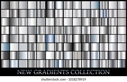 Silver gradient set background vector icon texture metallic illustration for frame, ribbon, banner, coin and label. Realistic abstract golden design seamless pattern. Elegant light and shine template