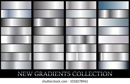Silver gradient set background vector icon texture metallic illustration for frame, ribbon, banner, coin and label. Realistic abstract golden design seamless pattern. Elegant and shine template