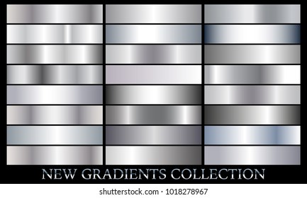 Silver gradient set background vector icon texture metallic illustration for frame, ribbon, banner, coin and label. Realistic abstract golden design seamless pattern. Elegant and shine template