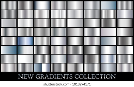 Silver gradient set background vector icon texture metallic illustration for frame, ribbon, banner, coin and label. Realistic abstract golden design seamless pattern. Elegant and shine template