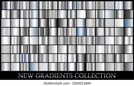 Silver gradient set background vector icon texture metallic illustration for frame, ribbon, banner, coin and label. Realistic abstract golden design seamless pattern. Elegant light shine template