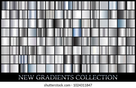 Silver gradient set background vector icon texture metallic illustration for frame, ribbon, banner, coin and label. Realistic abstract golden design seamless pattern. Elegant light shine template