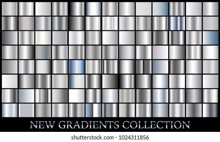 Silver gradient set background vector icon texture metallic illustration for frame, ribbon, banner, coin and label. Realistic abstract golden design seamless pattern. Elegant light shine template