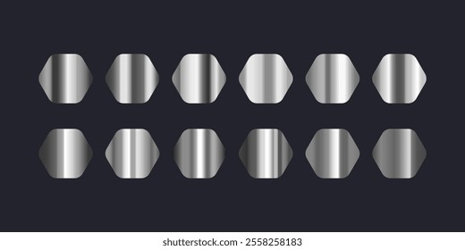 Silver gradient set. Metallic foil texture background. Elegant silver swatch Vector format