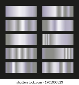 Silver gradient with  slight purple tint. Collection of colorful gradients with  glossy metal texture for design of covers, banners, posters and other creative projects.