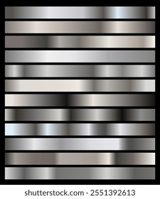 fundo de gradientes prateados, conjunto de textura prateada. modelo de paleta de cores metálicas.