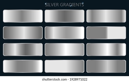 Silver Gradients Big Set And Black Background  Vector Illustration