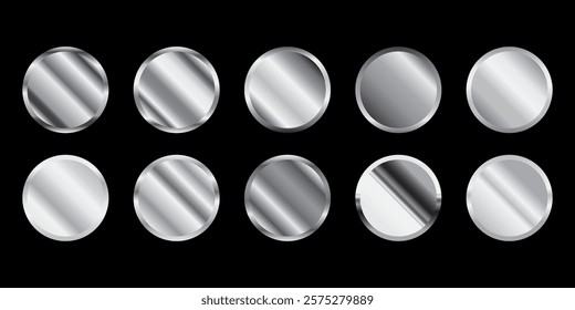 Silver gradients set.Round Circle badge Metallic gray gradients. Elegant gold swatch palette collection. A creative element for your design or logo banner and medals.