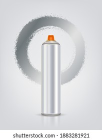 Silver graffiti spray can. Vector illustration with reflect and shadow. Ultra wide spray paint.