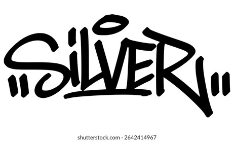 silver graffiti tag in bold black ink with expressive handstyle. Vector street art lettering on transparent background. Perfect for urban vibes and hip hop style.
