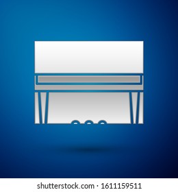 Silver Grand piano icon isolated on blue background. Musical instrument.  Vector Illustration