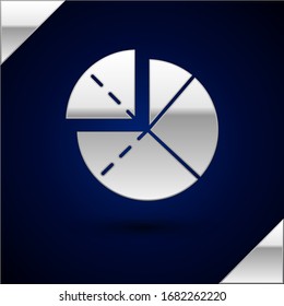 Silver Graph, schedule, chart, diagram, infographic, pie graph icon isolated on dark blue background.  Vector Illustration