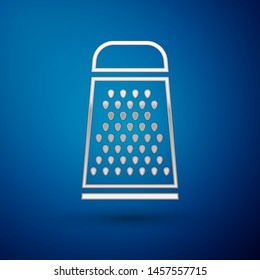 Silver Grater icon isolated on blue background. Kitchen symbol. Cooking utensil. Cutlery sign.  Vector Illustration