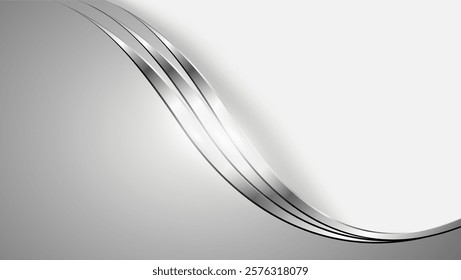 Silver gray abstract business background with shiny metal waves, 3d vector illustration.