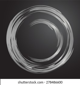 silver gray Abstract vector bright painting design element. circle frame Drawing, Hand drawn. round shape background. smudges. black background. text box. Brochure. card. banner. label