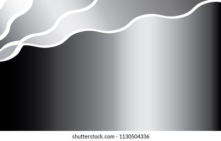 silver gray and black abstract background design vector with wavy metal corner stripes