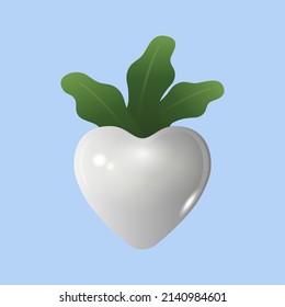 Silver or gray colour cute heart shape carrot. Isolated on pastel blue background. Ready to use for your business. Realistic 3d vector illustration.