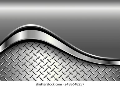 Silver gray metal background, 3D polished chrome metallic and shiny diamond plate texture, vector illustration.