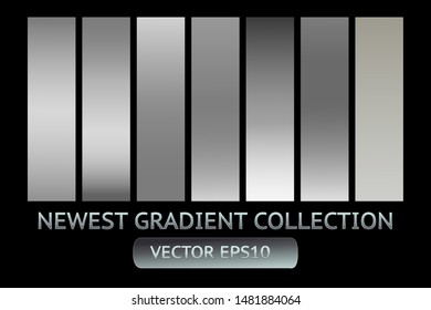 Silver gray metal gradient chrome texture background set. Silver gray metal chrome texture vector icon foil background collection. Silver background template for banner, ribbon. Silver shine design