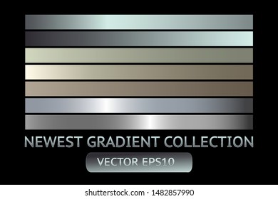 Silver gray metal gradient scratch texture background set. Silver gray scratched metal chrome texture vector icon foil background collection. Silver gray grunge for banner, ribbon. Silver gray scratch