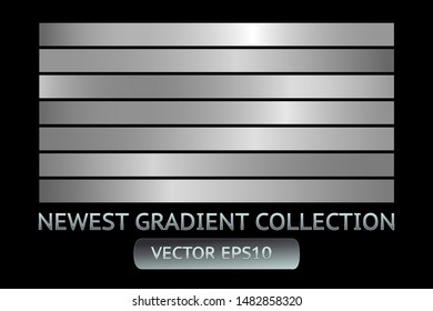 Silver gray metal gradient scratch texture background set. Silver gray scratched metal chrome texture vector icon foil background collection. Silver gray grunge for banner, ribbon. Silver gray scratch