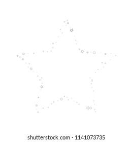 Silver, gray, stars, sprocket, shiny confetti. Scattered little sparkling, flashing glitter elements. Random stellar falling on white background. New Year, Christmas background. Vector illustration.