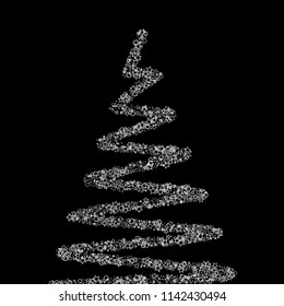 Silver, gray, stars, sprocket, shiny confetti. Scattered little sparkling, flashing glitter elements. Random stellar falling on black background. New Year, Christmas background. Vector illustration.