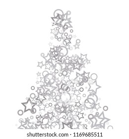 Silver, gray, stars, sprocket, shiny confetti. Scattered little sparkling, flashing glitter elements. Random stellar falling on white background. New Year, Christmas background. Vector illustration.