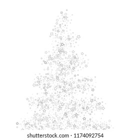 Silver, gray, stars, sprocket, shiny confetti. Scattered little sparkling, flashing glitter elements. Random stellar falling on white background. New Year, Christmas background. Vector illustration.