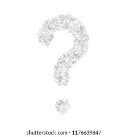 Silver, gray, stars, sprocket, shiny confetti. Scattered little sparkling, flashing glitter elements. Random stellar falling on white background. New Year, Christmas background. Vector illustration.