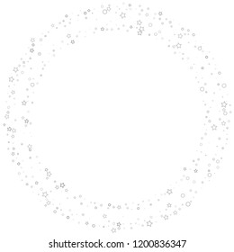 Silver, gray, stars, sprocket, shiny confetti. Scattered little sparkling, flashing glitter elements. Random stellar falling on white background. New Year, Christmas background. Vector illustration.