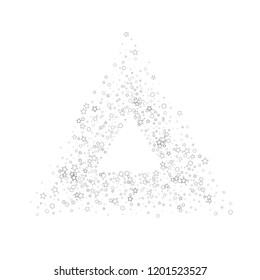 Silver, gray, stars, sprocket, shiny confetti. Scattered little sparkling, flashing glitter elements. Random stellar falling on white background. New Year, Christmas background. Vector illustration.