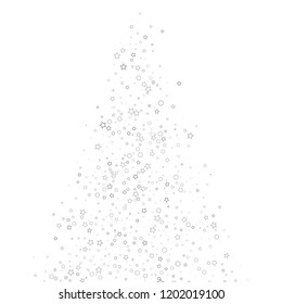 Silver, gray, stars, sprocket, shiny confetti. Scattered little sparkling, flashing glitter elements. Random stellar falling on white background. New Year, Christmas background. Vector illustration.
