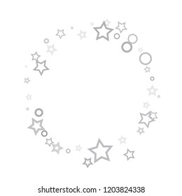 Silver, gray, stars, sprocket, shiny confetti. Scattered little sparkling, flashing glitter elements. Random stellar falling on white background. New Year, Christmas background. Vector illustration.