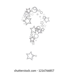 Silver, gray, stars, sprocket, shiny confetti. Scattered little sparkling, flashing glitter elements. Random stellar falling on white background. New Year, Christmas background. Vector illustration.