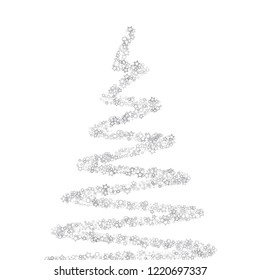 Silver, gray, stars, sprocket, shiny confetti. Scattered little sparkling, flashing glitter elements. Random stellar falling on white background. New Year, Christmas background. Vector illustration.