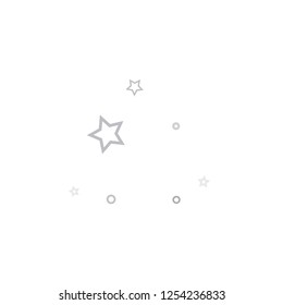 Silver, gray, stars, sprocket, shiny confetti. Scattered little sparkling, flashing glitter elements. Random stellar falling on white background. New Year, Christmas background. Vector illustration.