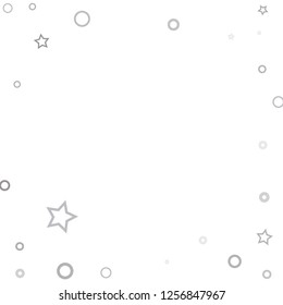 Silver, gray, stars, sprocket, shiny confetti. Scattered little sparkling, flashing glitter elements. Random stellar falling on white background. New Year, Christmas background. Vector illustration.