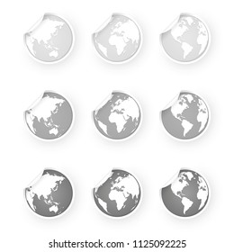 silver gray world globe icons stickers set