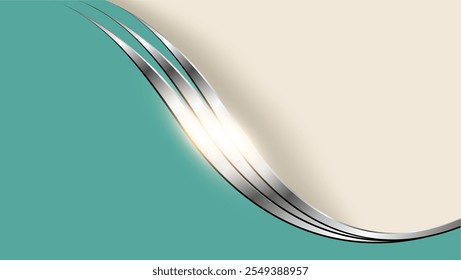 Silver green abstract business background with shiny metal waves, 3d vector illustration.