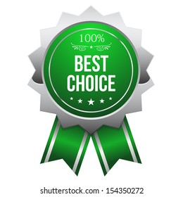 Silver and green best choice badge with ribbon