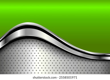 Silver green metal background, 3D polished chrome metallic and shiny texture, vector illustration.