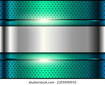 Fondo de metal verde plateado, textura cromada metálica, papel de pared metálico brillante, ilustración vectorial 3d.