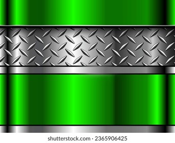 Silver green metallic background with diamond plate texture, shiny chrome metallic technology background, vector illustration.