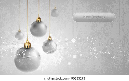 Silver Greeting Card with Christmas Globes | EPS10 Vector Background | Layers Organized and Named